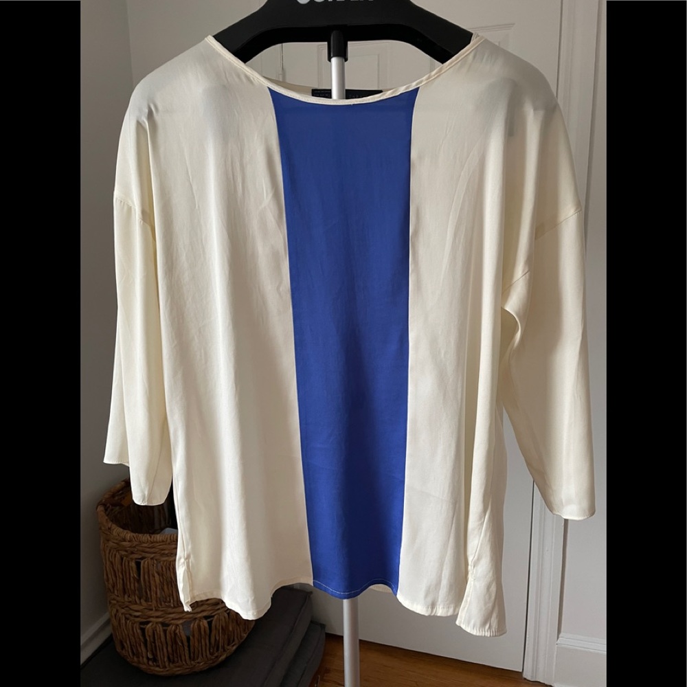 Zara cream and royal blue blouse.
